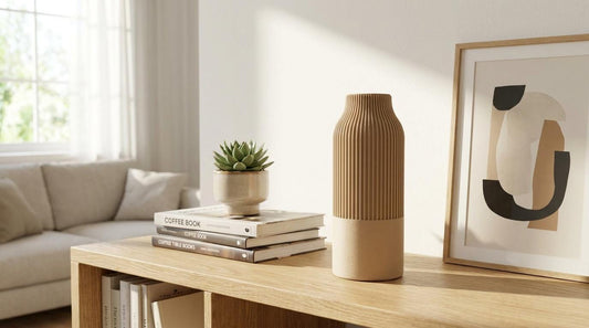 Vaso Japandi a Coste Stampato in 3D | Vaso Decorativo Minimal per Fiori Secchi