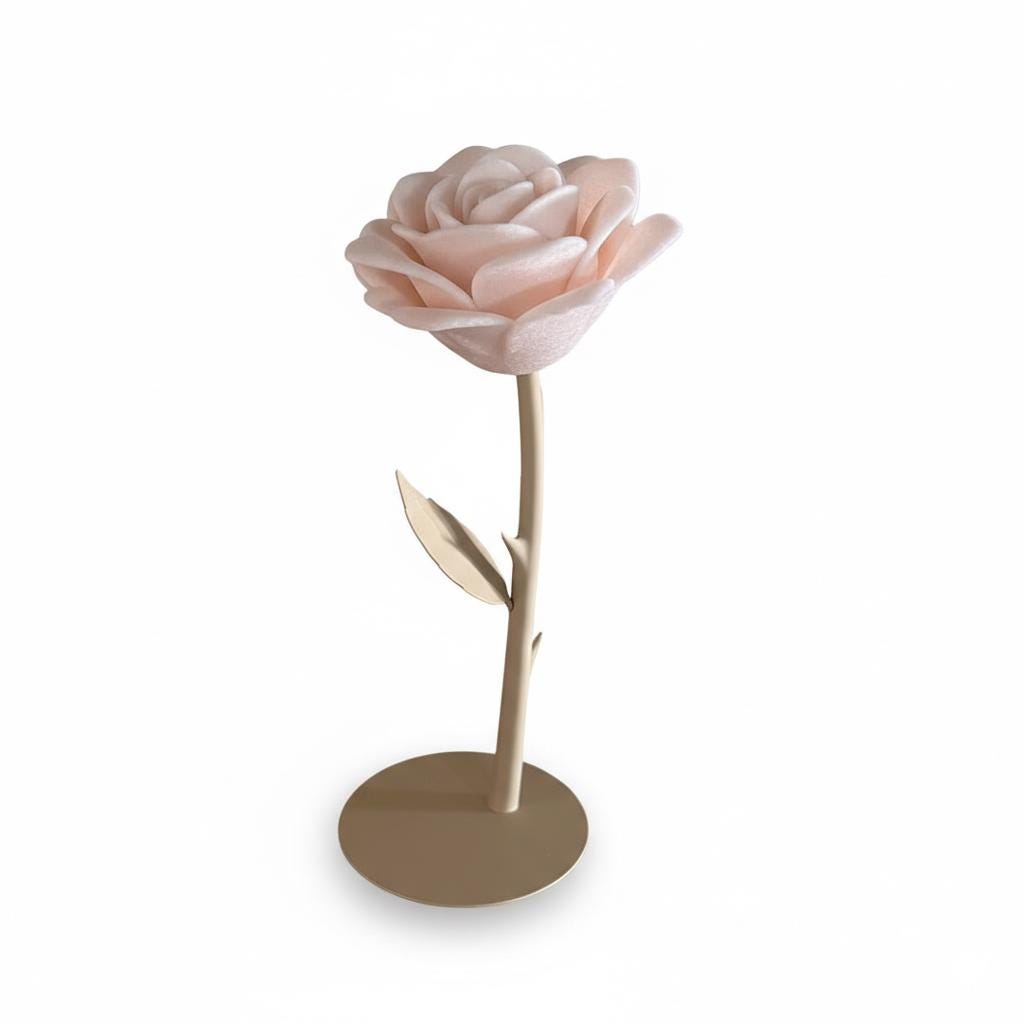 Rosa eterna Premium stampata in 3D | Finitura vellutata fuzzy skin | Bianco caldo o Rosa zucchero filato | Stelo beige | 15/20/25 cm | 3DodLab