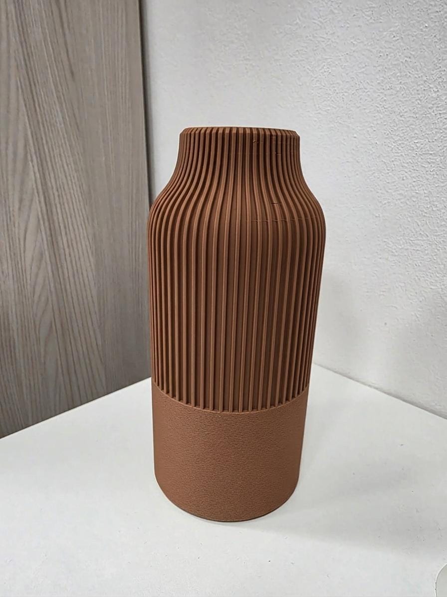 Vaso Japandi a Coste Stampato in 3D | Vaso Decorativo Minimal per Fiori Secchi