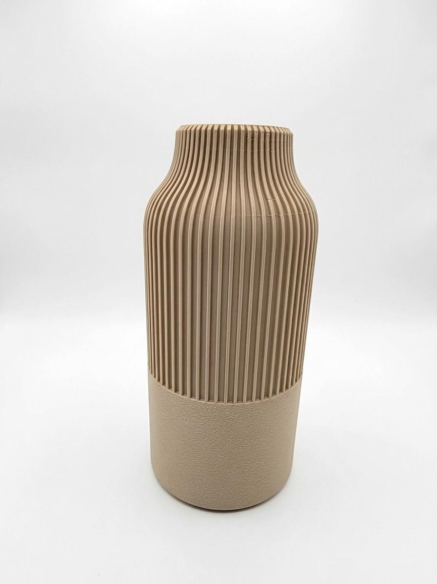 Vaso Japandi a Coste Stampato in 3D | Vaso Decorativo Minimal per Fiori Secchi