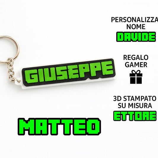 Portachiavi Nome Personalizzato in Stile Pixel – Lettere 3D a Blocchi (PLA)