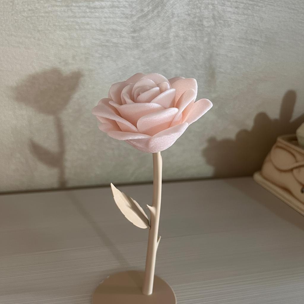 Rosa eterna Premium stampata in 3D | Finitura vellutata fuzzy skin | Bianco caldo o Rosa zucchero filato | Stelo beige | 15/20/25 cm | 3DodLab