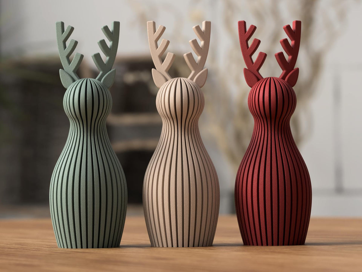 Renna natalizia minimal scandinava in PLA | Decorazione moderna stampata in 3D | Renna a coste 3DodLAB