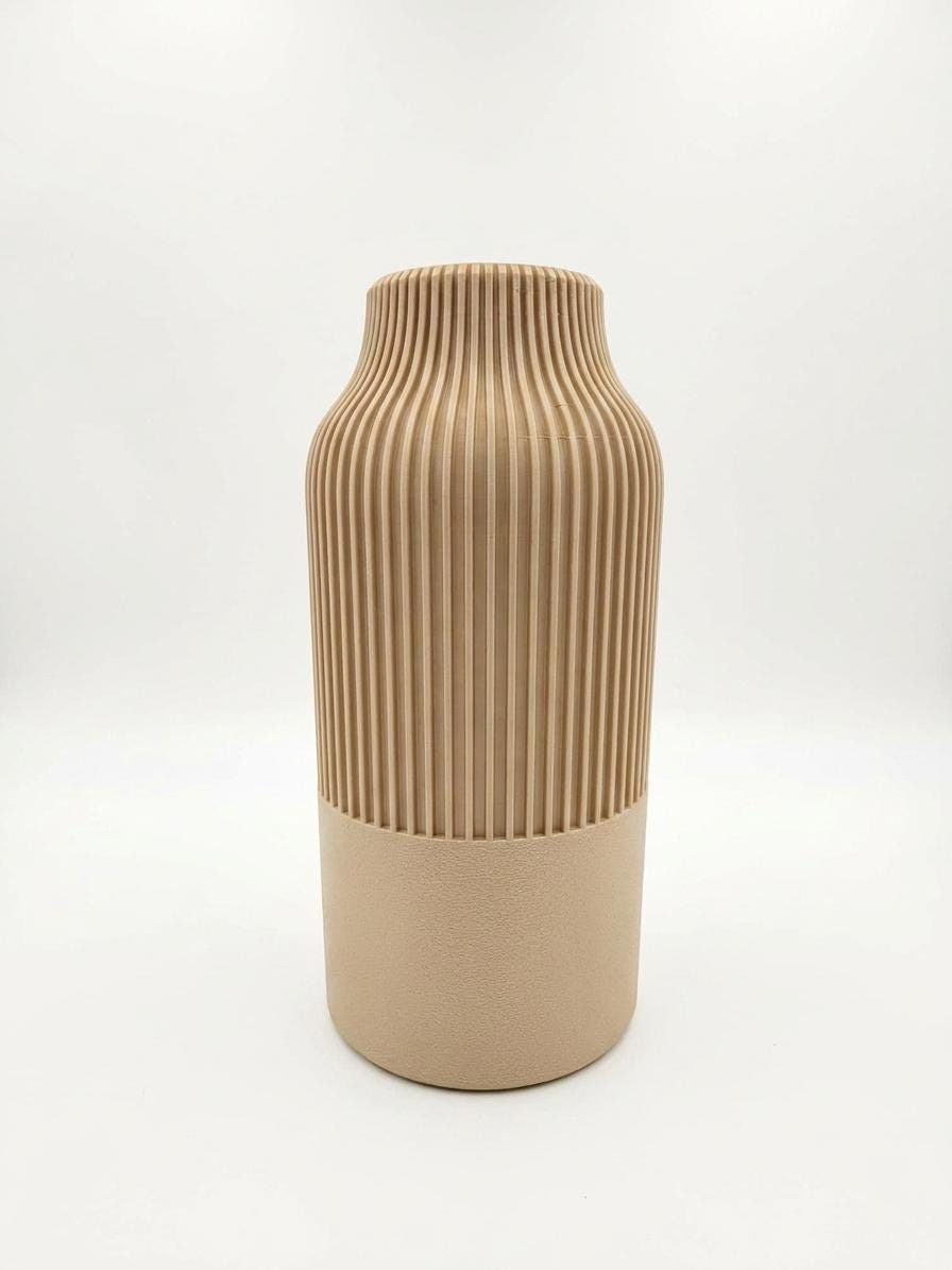 Vaso Japandi a Coste Stampato in 3D | Vaso Decorativo Minimal per Fiori Secchi